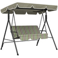 Outsunny 3 Seat Outdoor Patio Swing Chair With Removable Cushion, Steel Frame Stand And Adjustable Tilt Canopy For Patio, Garden, Poolside, Balcony, Backyard, Beige & Green