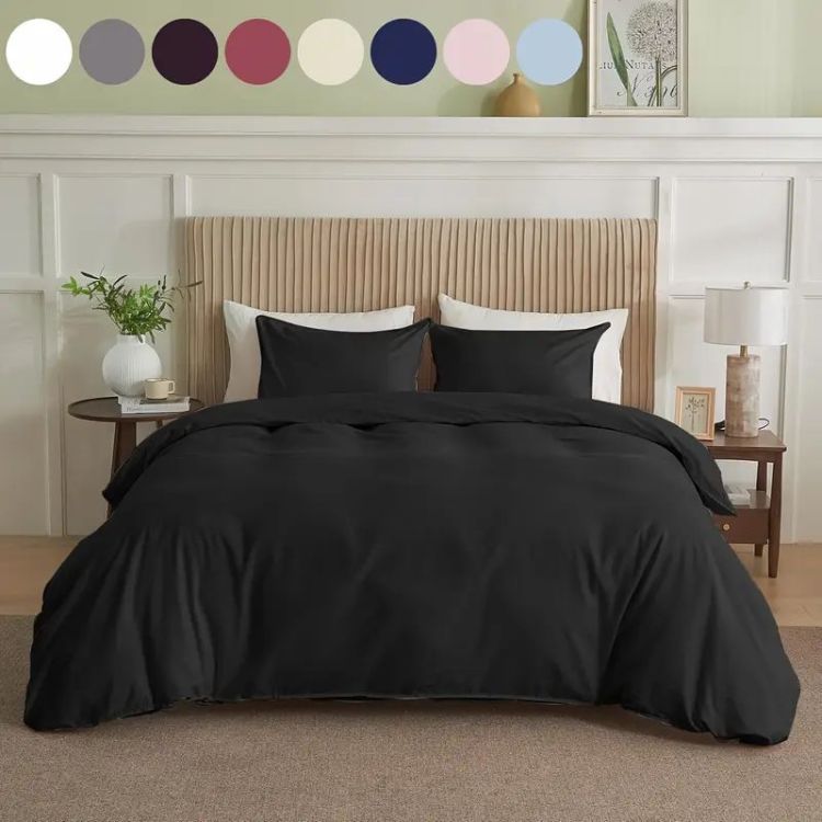 Serta Simply Clean Solid Duvet Cover Black King