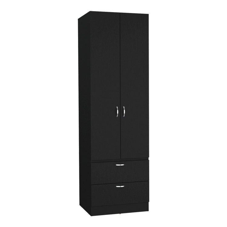 Armoire Wardrove 76" H, Hanging Rod, 2 Drawers, 1 Shelf, Black