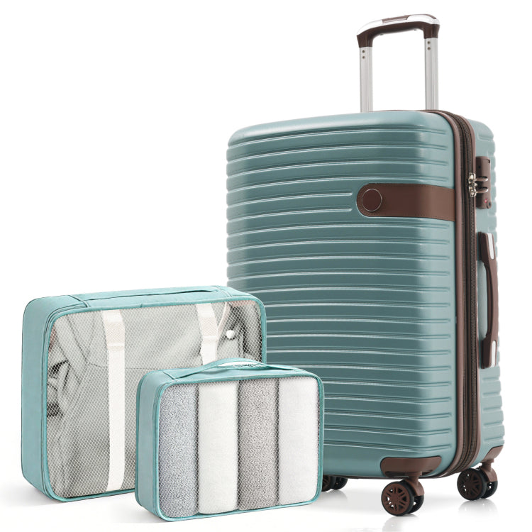 24 Inch Hardshell Abs Luggage, Lightweight Expandable Checked Suitcase With Spinner Wheels, Tsa Lock, 2 Packing Cubes Blue