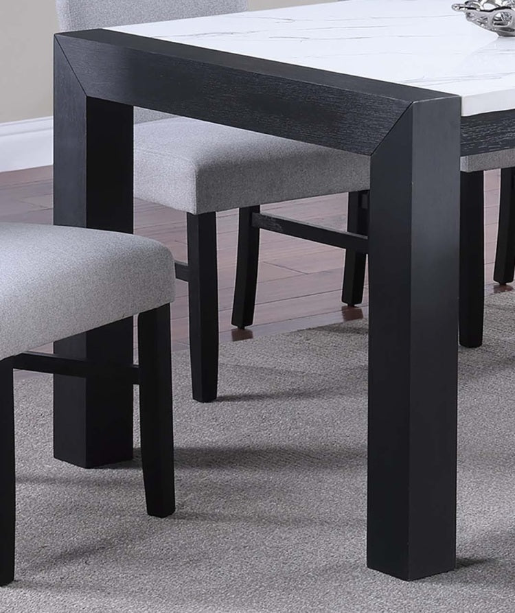 Elegant White Faux Marble Top 1Pc Table Charcoal Legs Wooden Dining Table Modern Sleek Two Tone Dining Table
