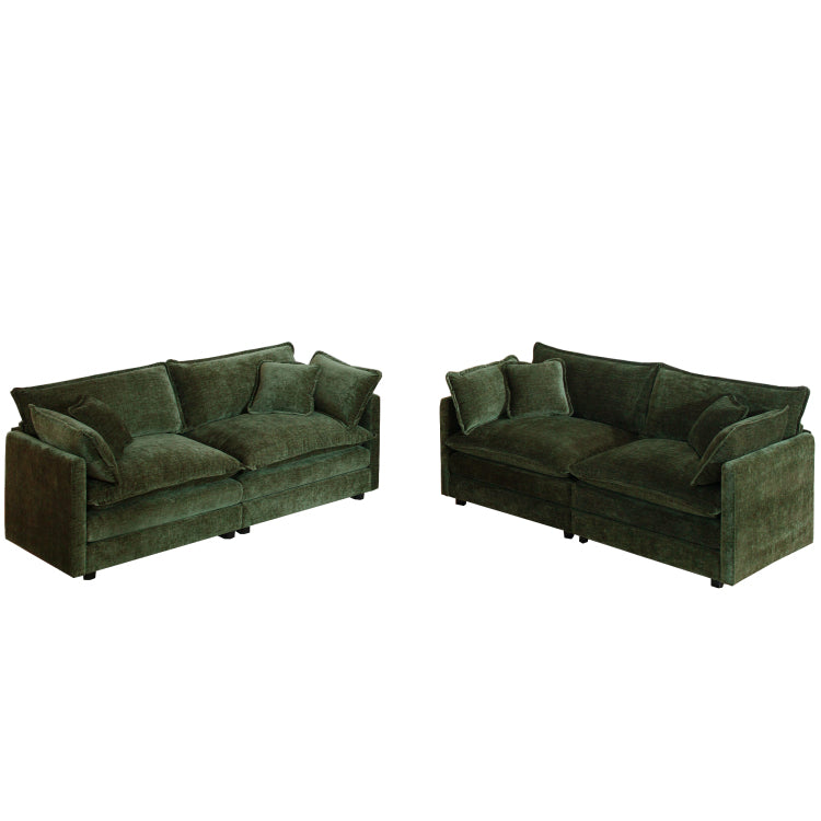 2 Piece Living Room Set , 2 Pieces Upholstered Loveseat And Couch For Home Office Lounge, Sofa Set Of 2, 2 Piece 2 2 Seat Couch Set For Living Room ,Green Chenille