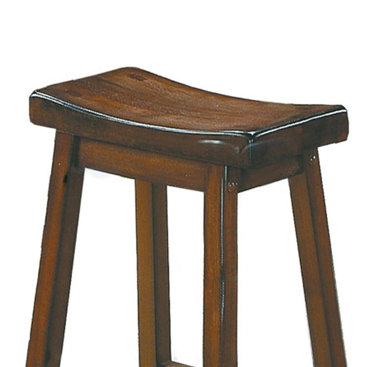 Wooden 29" Counter Height Stool With Saddle Seat, Distressed Cherry, Set Of 2