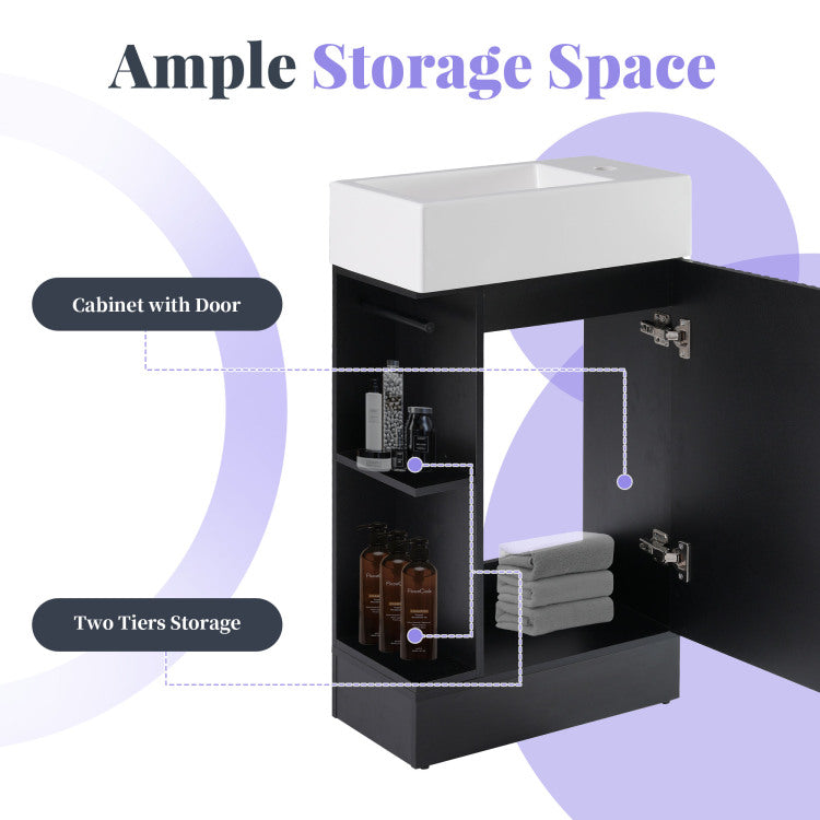 18.6" Bathroom Vanity With Sink, Bathroom Vanity Cabinet With Two Tier Shelf, Left Or Right Orientation, Black Wf308491 Color