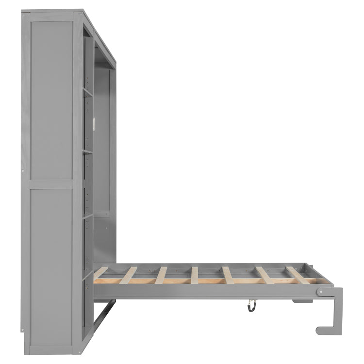 Queen Size Murphy Bed Wall Bed With Shelves,Gray Old Sku:Lp000697Aae 1
