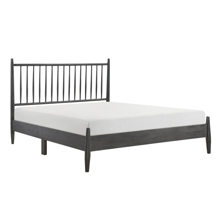 Mid Century Modern Design Queen Platform Bed 1Pc Gray Finish Wooden Bedroom Furniture Vertical Slats Headboard, Bed In A Box