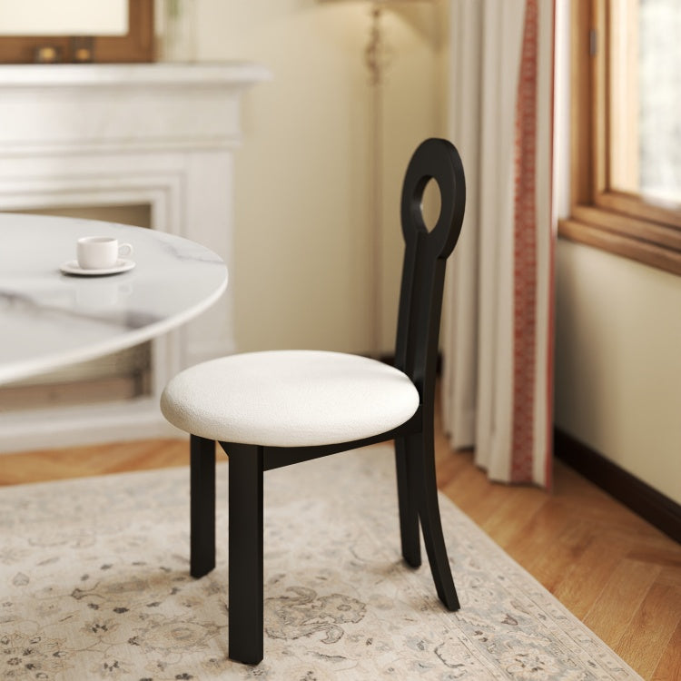 Vintage Rubber Solid Wood Dining Chair, Sheep Plush Dining Chair, Armless Dining Chair, Suitable For Small Home Dressing Room Model Room, Black Set Of 2