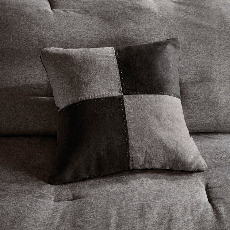 7 Piece Faux Suede Comforter Set Grey Queen