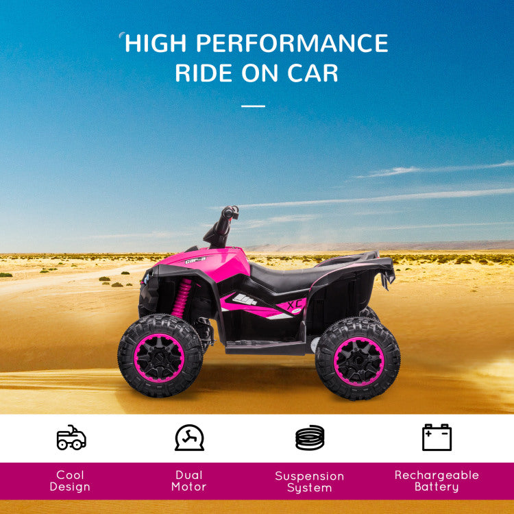 Aosom 12V Kids Atv Quad Car With Forward & Backward Function, Four Wheeler For Kids With Wear Resistant Wheels, Music, Electric Ride On Atv For Toddlers Ages 3 5 Years Old, Pink