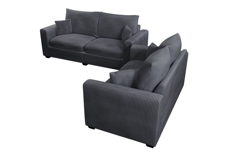 Contemporary Style 2Pc Sofa Set 1X Loveseat 1X Sofa Set Cushion Back Matching Pillow Square Arms Wooden Legs Dark Gray Finish Primary Living Room