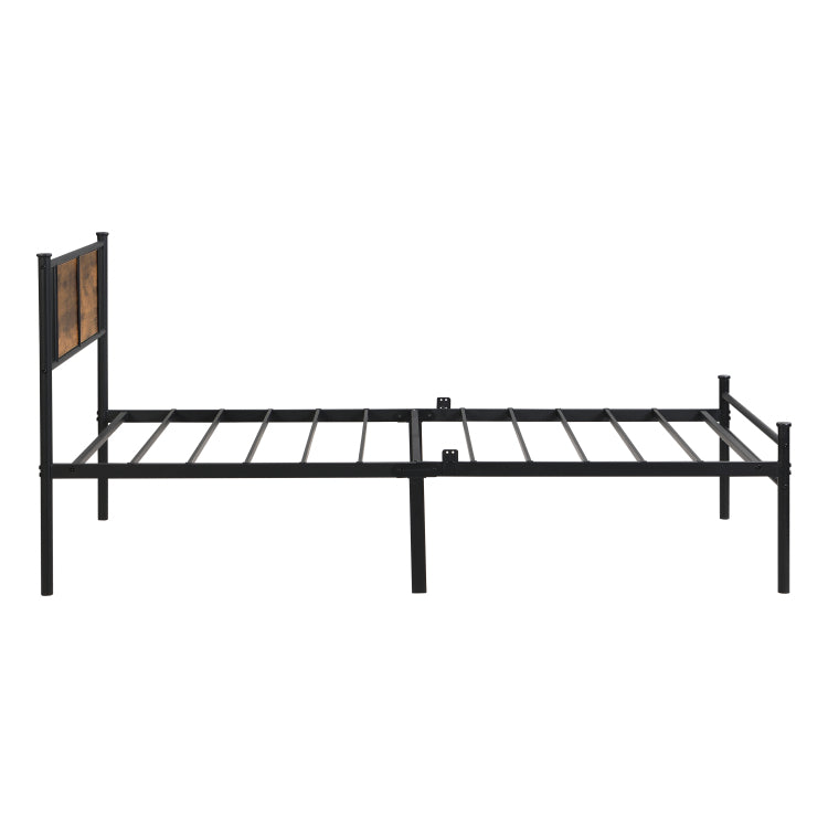 Twin Size Metal Bedframe,Headboard With Wood Panel Decoration,Black