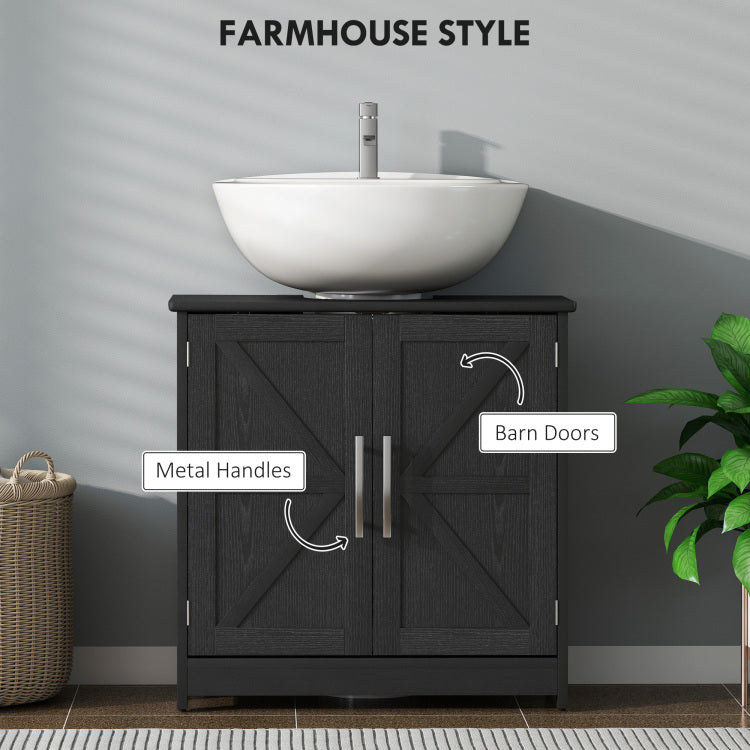 Pedestal Sink Storage Cabinet, Bathroom Sink Cabinet With 2 Barn Doors And Adjustable Shelf Without Washbasin
