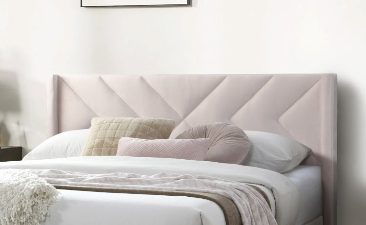 Elegant Modern Full Size Bed Clean Lines Design Headboard 1Pc Light Pink Velvet Upholstered Bedframe