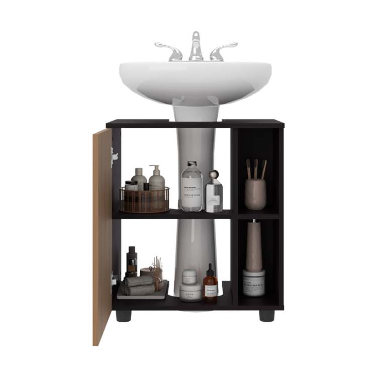 Wenge And Natural Oak 1 Door Pedestal Sink Cabinet