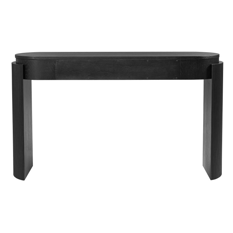 Entryway Table With Natural Wood Grain Finish, Console Table With Fluted Design, Oval Top And 2 Drawers For Entryway And Living Room Black