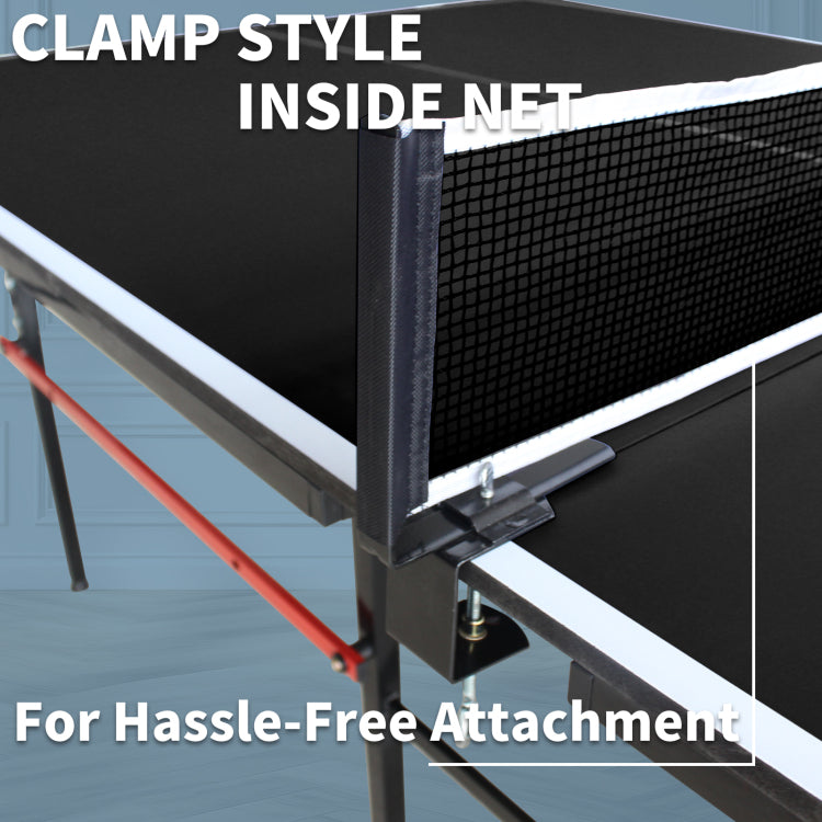 8Ft Black Mid Size Table Tennis Table Foldable & Portable Ping Pong Table Set For Indoor Games With Net, 2 Table Tennis Paddles And 3 Balls