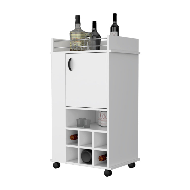 Farson Bar Cart With 2 Side Shelf, 6 Built In Wine Rack And Casters