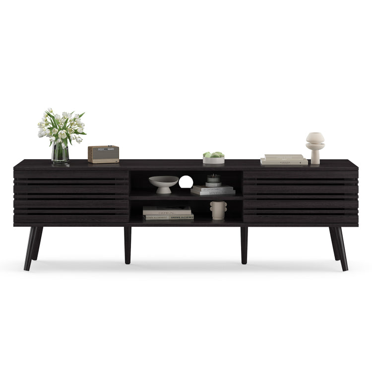 Mid Century Modern Tv Stands For Up To 70" Tv With Storage, Fluted Wood Tv Stand For Living Room, Boho Media Console, Entertainment Center With Cable Management