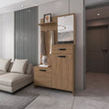 Natural Oak Hall Tree Multistorage With 1 Mirror And Adjustable Legs