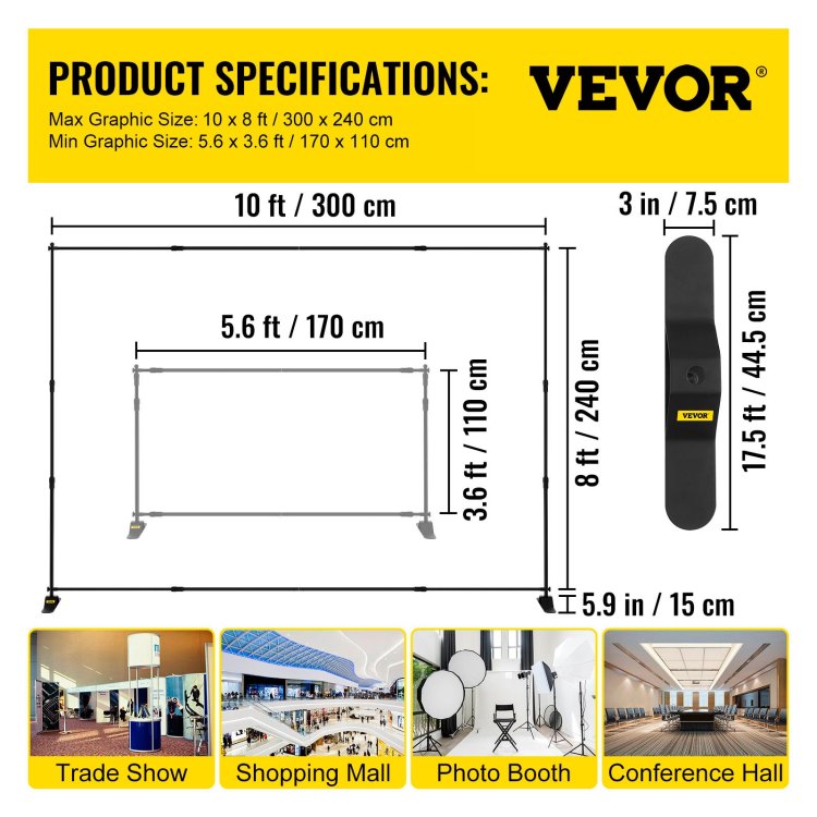 10 X 8 Ft Backdrop Banner Stand Adjustable Height And Width Newest Step And Repeat For Trade Show Wall Exhibitor Photo Booth Background