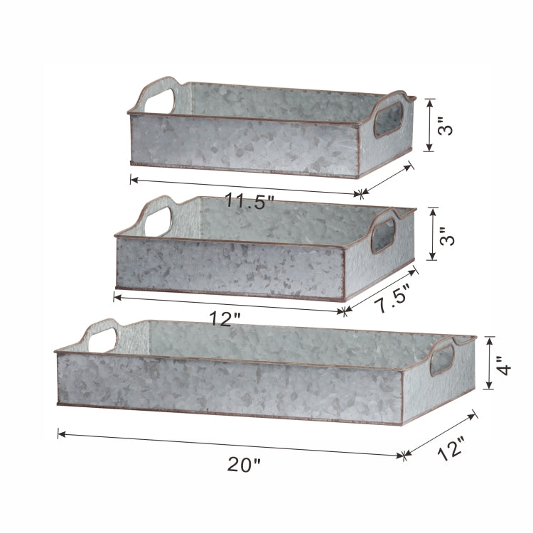 S 3 Decorative Galvanized Gray Nesting Trays
