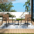 Modern Outdoor Chat Set: 2 Pe Rattan Chairs Black Steel & Tempered Glass Side Table Durable & Stylish