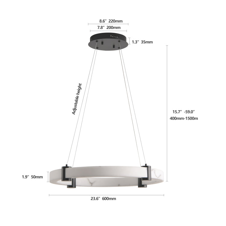 Modern Led Pendant Light, 24 Inch Round Hanging Chandelier With Adjustable Height, Imitation Marble Finish Resin Ring Ceiling Light For Dining Room, Kitchen Island, Living Room