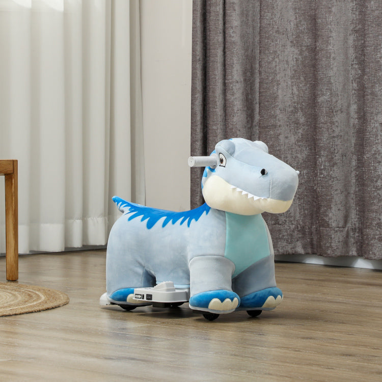 Qaba 6V Kids Electric Ride On Animal, Battery Powered Tyrannosaurus Ride On Toy, With Music Forward, Pu Wheels, Foot Pedal, For Girls Boys Aged 18 36 Months, Blue