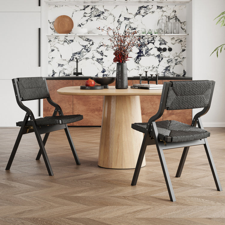 Wood Folding Chairs, Foldable Chairs Wooden Indoor Stackable Dining Chairs For Kitchen & Dining Room Chair Woven Seat & Webbing Back, Dining Chair Set Of 2