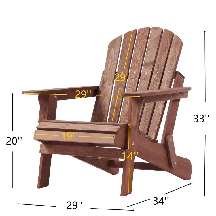 Oversize Wooden Outdoor Folding Adirondack Chair With Pre Assembled Backrest & Seatboard, Wood Patio Chair For Garden Backyard Porch Pool Deck Firepit
