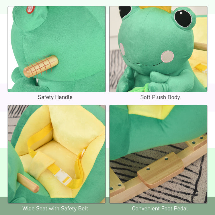 Qaba Kids Ride On Rocking Horse Toy Frog Style Rocker With Fun Music, Seat Belt & Soft Plush Fabric Hand Puppet For Children 18 36 Months