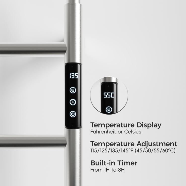 18.7" Heated Towel Rack For Bathroom,Wall Mounted With Intelligent Touch Screen Timer, 6 Bar Towel Warmer, 304 Stainless Steel Polished, Plug In Hard Wired