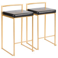 Contemporary Counter Stool In Gold With Black Faux Leather Set Of 2