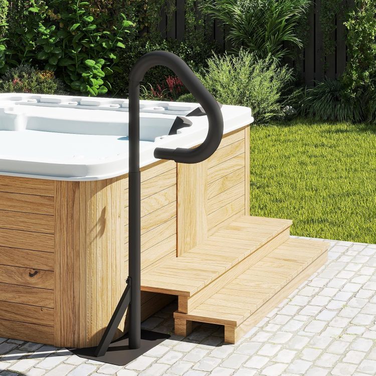 Hot Tub Handrail, Aluminum Spa Hand Rail With 44'' 60'' Adjustable Height & 360 Swivel, Safety Side Handrails With Slide Under Mount Base For Most Hot Tubs & Swim Spas, 600 Lbs Capacity