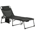 Outsunny Folding Chaise Lounge With 5 Level Reclining Back, Outdoor Tanning Chair With Reading Face Hole, Outdoor Lounge Chair With Side Pocket & Headrest For Beach, Yard, Patio, Black