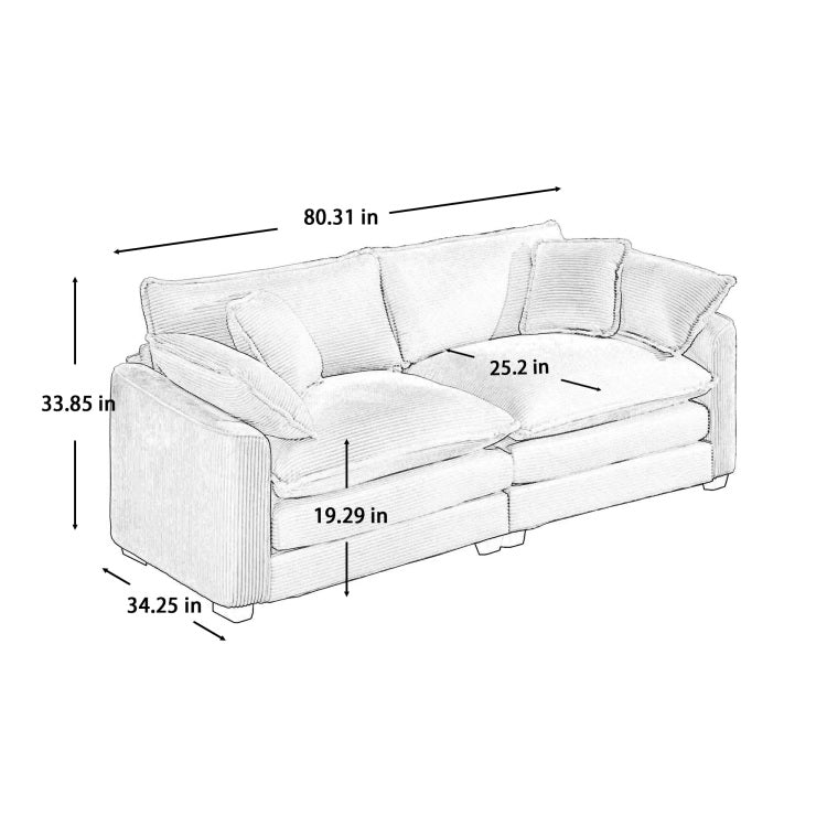 Modern Fabric Living Room Sofa 2 Seater Sofa With 4 Pillows ,Upholstered Large And Deep Seating 2 Seat Loveseat Sofa, Light Beige Corduroy