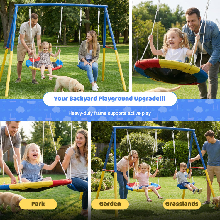 Swing Set For Backyard, 330Lbs Swing Set With Heavy Duty A Frame Metal Outdoor Swing Stand, 1 Saucer Swing Seat & 1 Belt Swings Seat