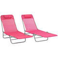Outsunny 2 Piece Folding Chaise Lounge Chairs, Pool Sun Tanning Chairs, Outdoor Lounge Chairs With 6 Position Reclining Back, Mesh Seat, Headrest For Beach, Yard, Patio, Pink