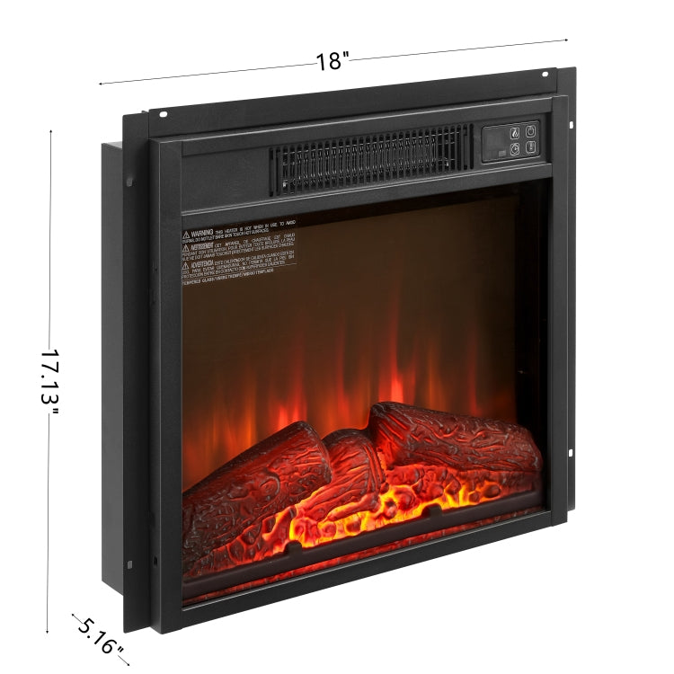 Electric Fireplace Insert 18" 1400W 120V ,Equipped With Remote Control, Ultra Thin Heater With Log Set & Realistic Flame Black