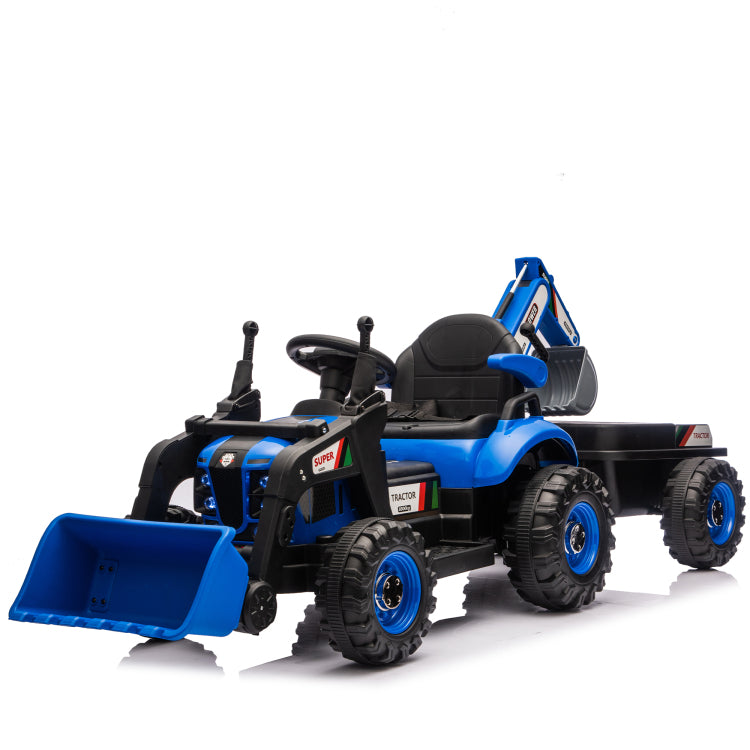 24V Kids Ride On Electric Tractor Toy With 4 In 1 Construction Attachments Excavator, Dump Truck & Bulldozer W Parent Remote Control,3 Speed Adjustable,Built In Music Player,Led Tail Light