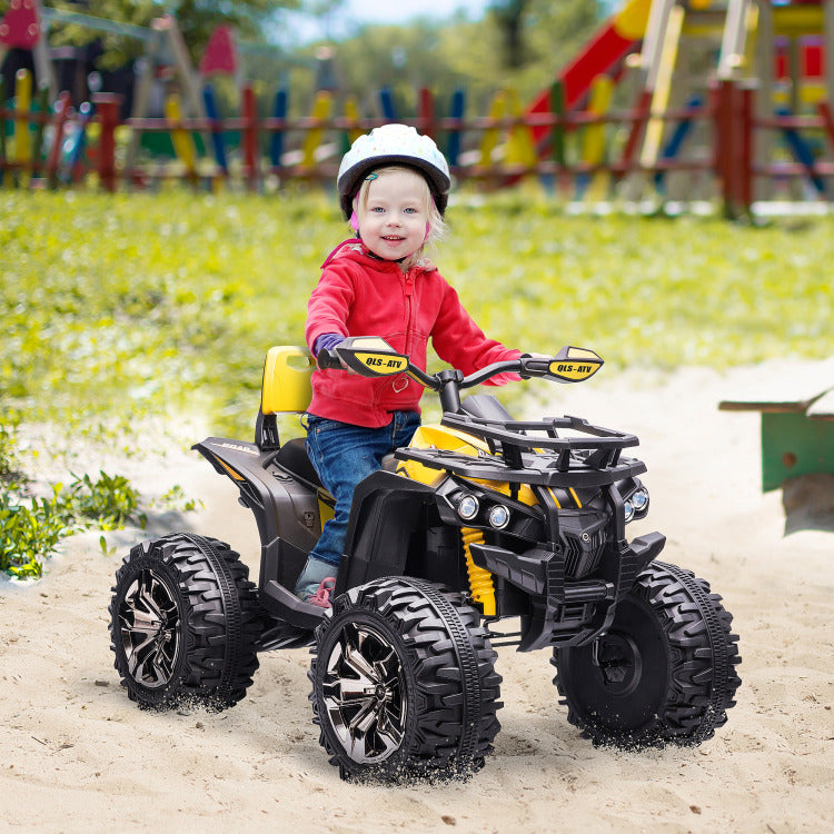 Aosom 12V Kids Atv Ride On Four Wheeler Toy Car With Music, Realistic Headlights, Wide Wheels, Rechargeable Battery Powered, For Boys And Girls, Yellow