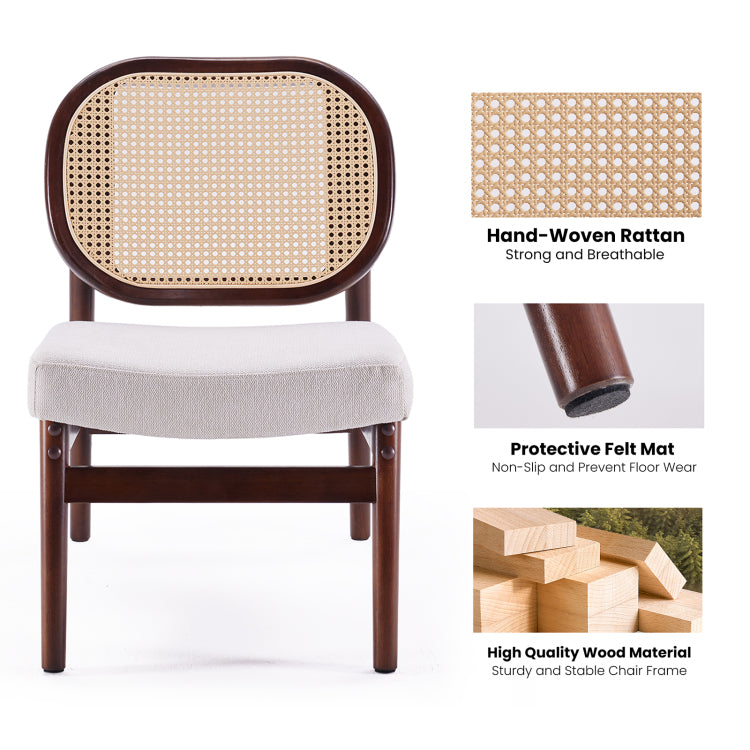 Rattan Accent Chair, Upholstered Living Room Chair With Rattan Back & Wood Frame, Mid Century Modern Reading Chair For Living Room, Bedroom, Beige