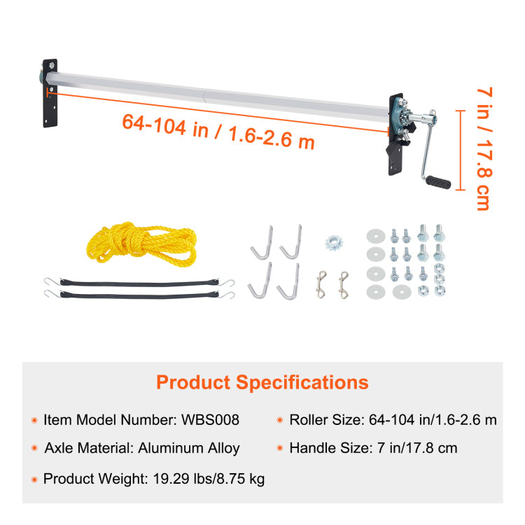 Hand Crank Tarp Roller Kit, 64" To 104" Wide, Aluminum Alloy, Manual Cab Level Dump Truck Tarp Roller With 7" Sponge Wrapped Handle, Perfect For Dump Trucks, Trailers, Trash Haulers No Tarp