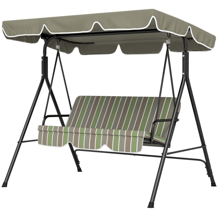Outsunny 3 Seat Outdoor Patio Swing Chair With Removable Cushion, Steel Frame Stand And Adjustable Tilt Canopy For Patio, Garden, Poolside, Balcony, Backyard, Beige & Green