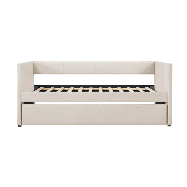 1Pc Daybed With Trundle Beige Fabric Upholstery Wooden Frame Modern Home Furniture