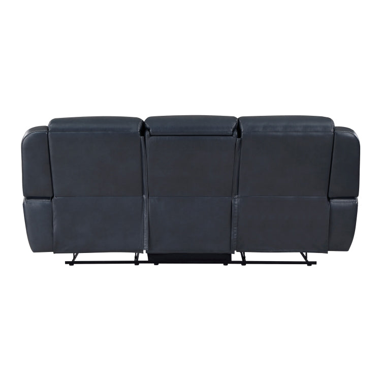 Modern Blue Dual Reclining Sofa With Center Drop Down Cup Holders, Faux Leather Upholstery, Usb Ports Living Room Furniture 1Pc
