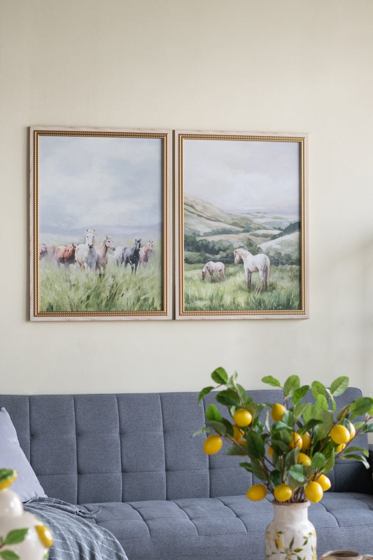 23.6X31.5" Multicolored Canvas Prints With Coordinated Horse Motifs, Set Of 2