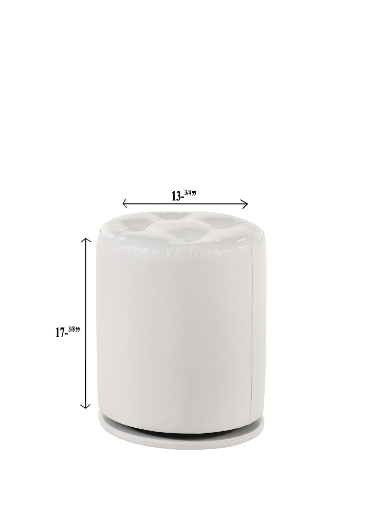 1Pc Glam Contemporary Upholstered Round Swivel Vanity Stool Button Tufted Seat White