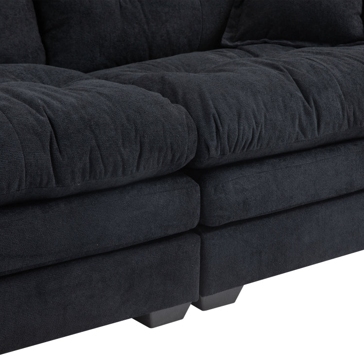 84" Chenille Sofa Small Sofa Loveseat Deep Seat Sofa Couch With 2 Throw Pillows & Memory Foam For Living Room Apartment Office Lounge Black