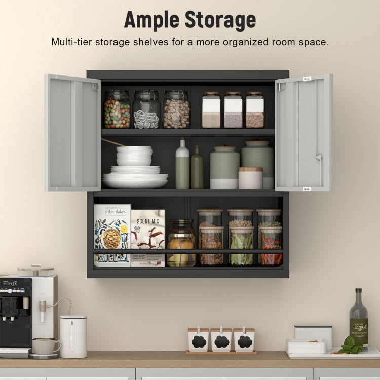 Metal Adjustable 2 Doors Metal Storage Cabinet Kitchen Pantry Cabinet With Adjustable Shelves Tall Steel Cabinet Locker For Kitchen, Living Room, Dining Room And Office